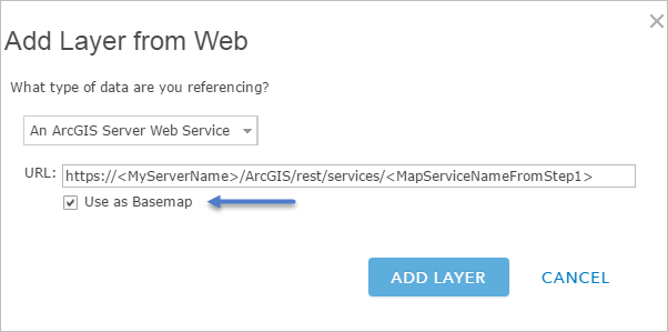 Add a map service as a basemap using ArcGIS Online Add a map service as a basemap using ArcGIS Online